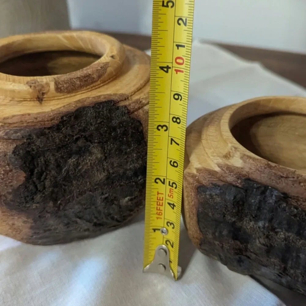 Scandinavian Minimalist Hand-Carved Wood Bowls Raw Organic Sculptural Signed